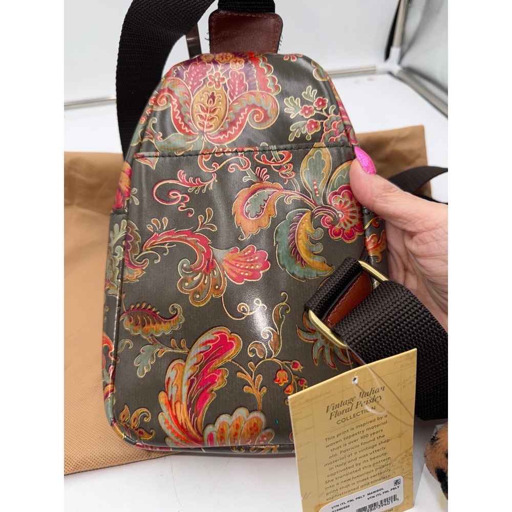 Patricia Nash Marisol Sling Bag Vintage Italian Floral Paisley Leather Crossbody - Picture 2 of 12